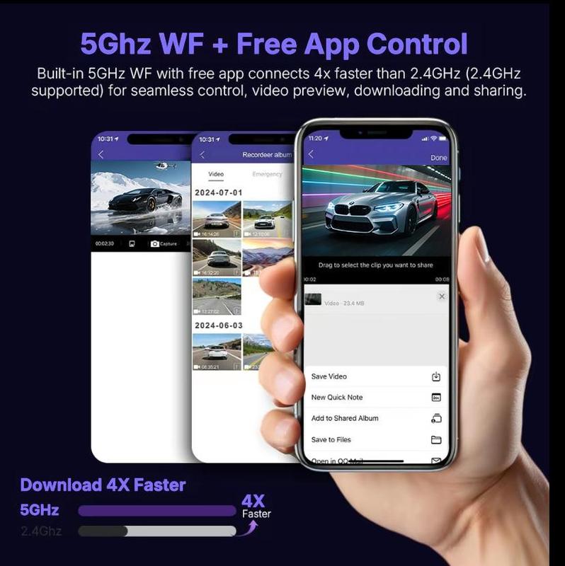 Cámara de salpicadero de 4 canales con visión envolvente de 360°. Incluye cable OBD GRATIS para monitorización de aparcamiento 24/7. Grabación con 4 lentes: frontal, trasera, interior, izquierda y derecha. Pantalla de 3", WiFi integrado, tarjeta de 64 GB.