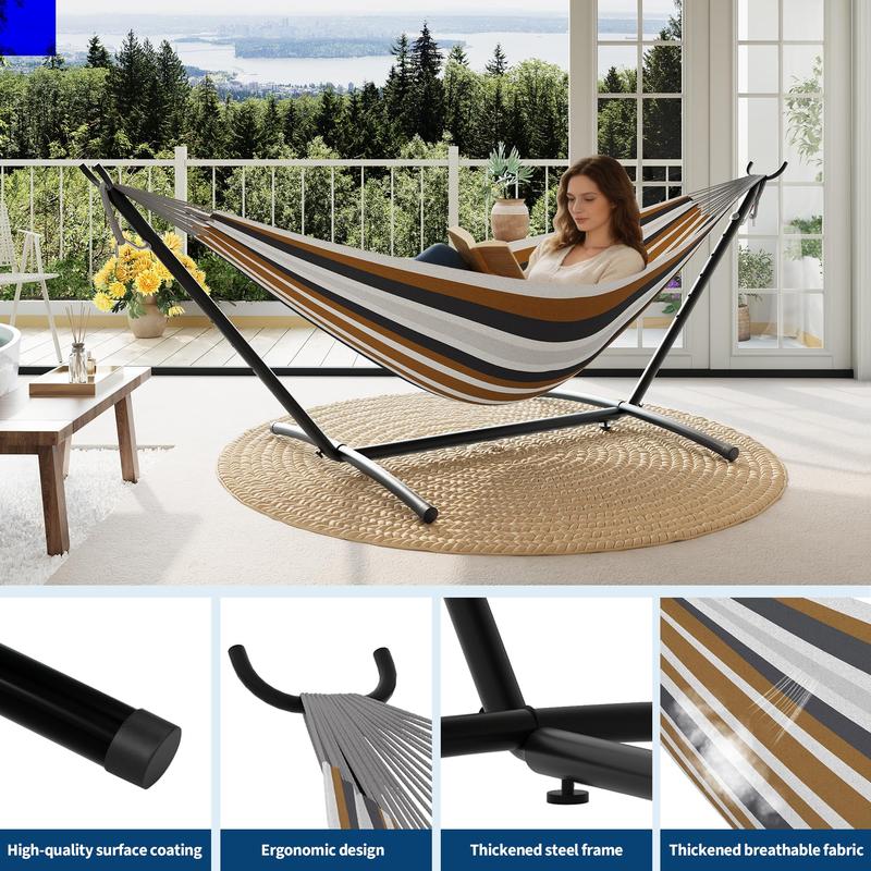 Hamaca portátil para 2 personas con soporte – Acero resistente, ahorra espacio para exteriores/patio, capacidad de 204 kg, bolsa de transporte