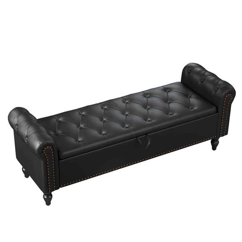 Banco otomano con almacenamiento para cama Queen/King, banco tapizado para el pie de la cama con brazos enrollados para dormitorio, sala de estar, recibidor, taburete acolchado suave, reposapiés
