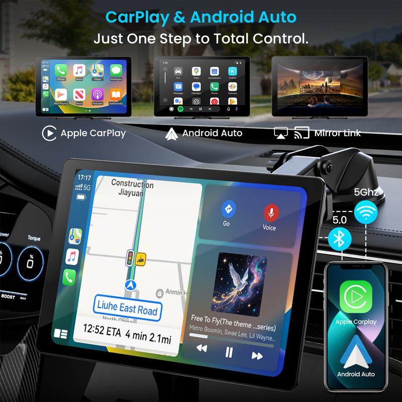 IIWEY iK11 Pantalla inalámbrica extragrande de 11 pulgadas con Apple CarPlay para coche – Estéreo para coche con pantalla táctil ultradelgada de 0,16 pulgadas con Android Auto, cámara de salpicadero 4K, cámara de marcha atrás 1080p, GPS, Mirror Link, cont