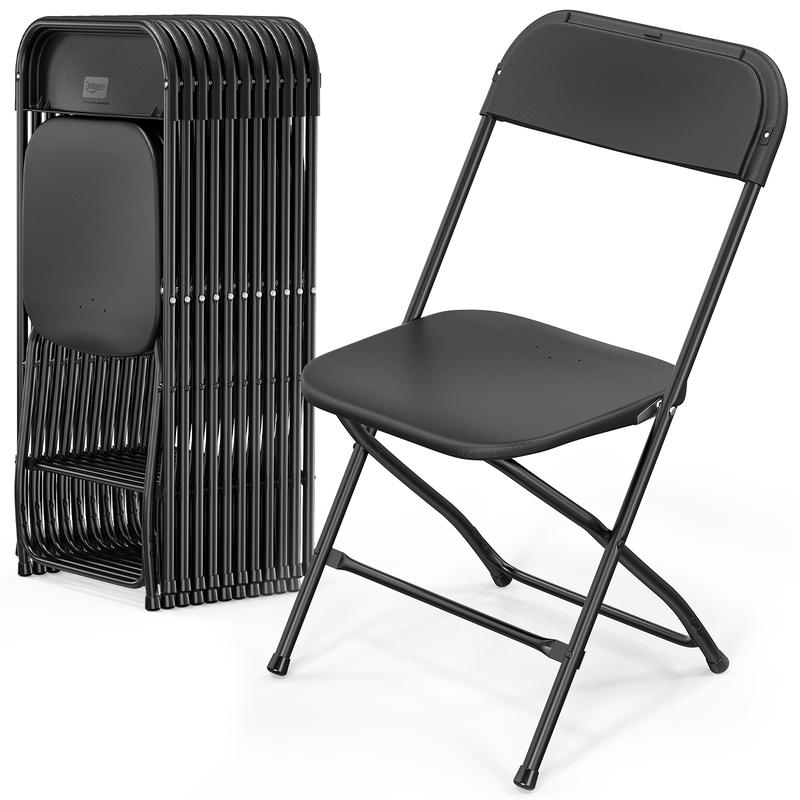 Sillas plegables de plástico VINGLI - Juegos de 4/6/10 piezas, asientos resistentes de color blanco con estructura metálica estable, diseño limpio, muebles de interior que ahorran espacio, fácil plegado, montaje rápido, patas de goma que protegen los suel