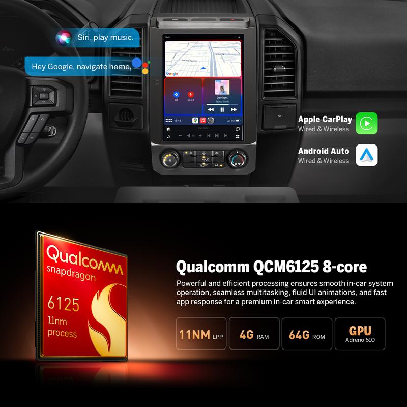 El sistema de audio para automóvil EONON es compatible con los modelos de 2015 a 2020 y admite CarPlay y Android Auto (con y sin cable). Incluye una unidad principal con pantalla táctil IPS Android 13 de 12,1 pulgadas, sonido envolvente DTS, Bluetooth, GP