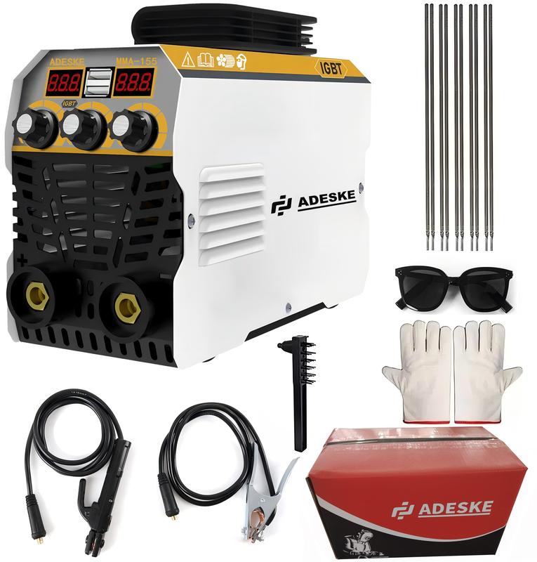 Soldadora de arco ADESKE 120A MMA-155 – Máquina de soldar portátil, doble voltaje 110V/220V, soldadora de arco con pantalla digital y kit de soldadura.