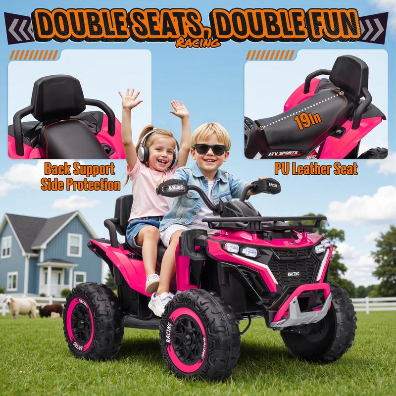 JOYRACER 24V 4WD Quad para niños con música, 800W con 2 asientos XL para niños pequeños, neumáticos EVA, coche a batería, control remoto, rodilleras, Bluetooth, coche de juguete para niños mayores, regalo perfecto para niños y niñas de 3 a 8 años.