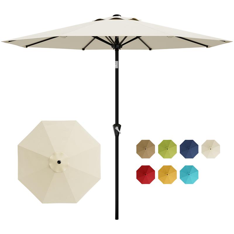 Sombrilla de exterior Garvee Modern de 300 cm (9 pies) resistente con luces LED solares, estructura de 8 varillas de alta resistencia, doble inclinación de 30°, manivela de fácil uso, sombrilla de protección solar resistente a la intemperie para jardín, b