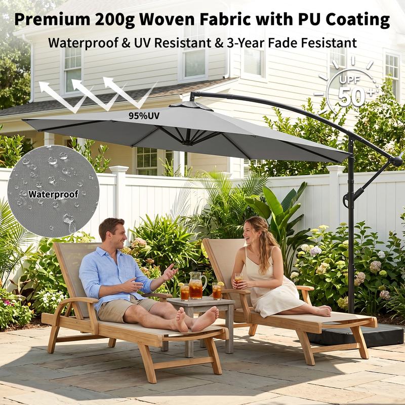 Sombrilla de patio Lilypelle Offset con base, 99% de protección UV, impermeable, para exteriores, ideal para patio, jardín o piscina, 3 metros, con inclinación de 45°, diseño voladizo, summerwins, decoración del hogar, artículos esenciales para acampar, d