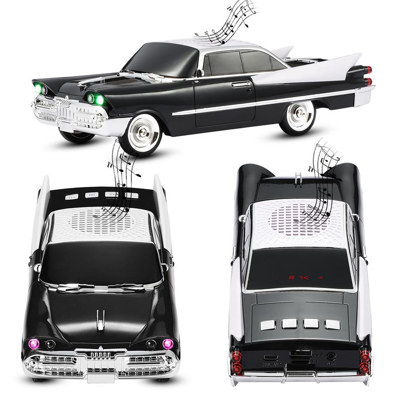 Altavoz Bluetooth WSTER WS-1965 réplica de muscle car clásico con luces LED, batería recargable y audio portátil para amantes de los coches.