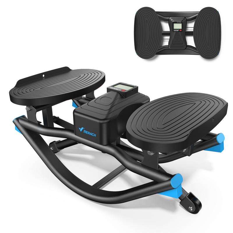 Máquina de esquí Merach Rocking Stepper con diseño de stepper de movimiento 3D, máquina de separación lateral para entrenamiento en casa - Capacidad de 330 libras, diseño compacto y que ahorra espacio, mostrador incorporado BackToSchool