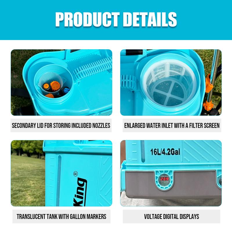 Pulverizador SideKing de 4 galones con presión ajustable de 0 a 100 PSI, compatible con Makita. Pulverizador eléctrico de 18 V con lanza, 5 boquillas y cargador de batería de 2,6 Ah incluido. Control de plagas en el hogar. Insecticida para interiores.