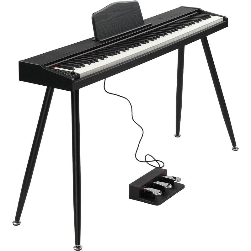 Kit de teclado de piano digital portátil GLARRY de 88 teclas semipesadas, con soporte, pedales triples, fuente de alimentación, 2 altavoces, Bluetooth, conector para auriculares de 3,5 mm y 128 ritmos para principiantes.
