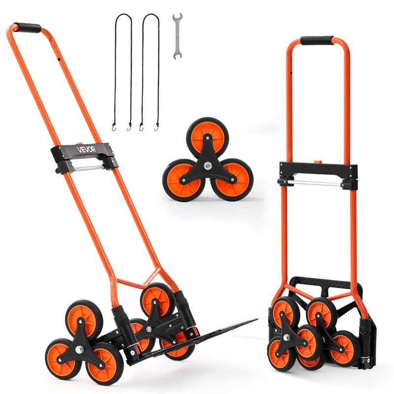 【Summerfinds】VEVOR Stair Climbing Dolly - 120 lbs Capacity, Portable Foldable Ergonomic Durability Cart, Telescoping Handle, 6 Large Wheel Carts, 2 Bungee Cords for Home, Groceries, Durability Carts