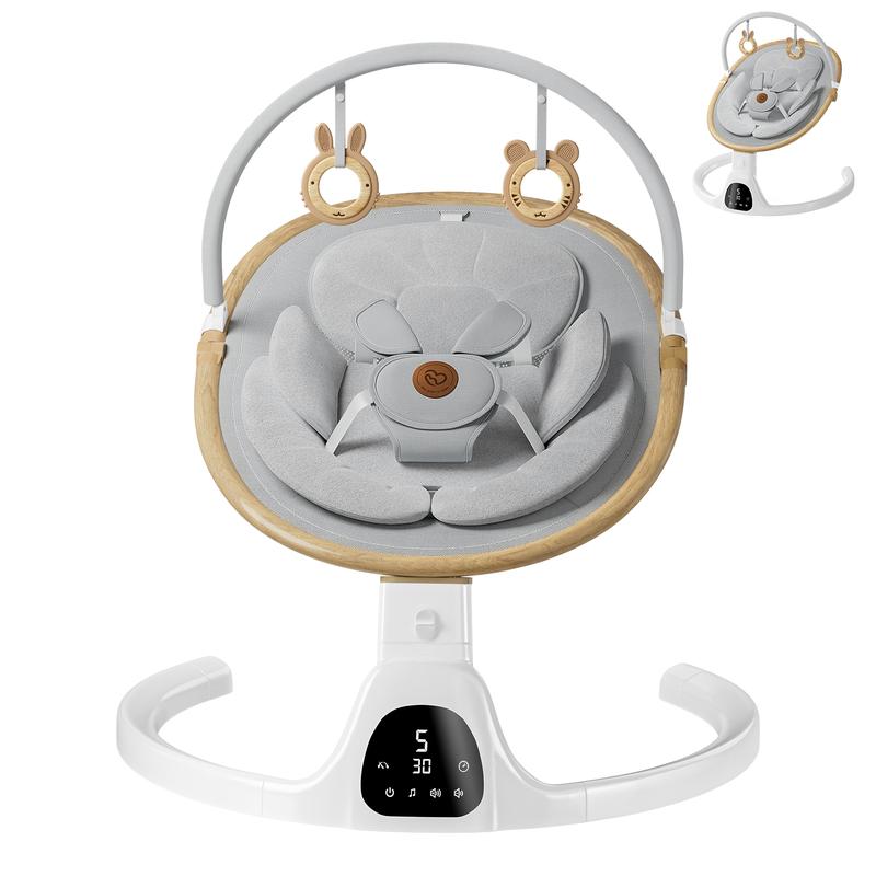 Columpio inteligente de lujo BabyBond con 10 melodías relajantes preestablecidas y música Bluetooth para recién nacidos y niños pequeños - Diseño ergonómico, arnés de 5 puntos, control remoto y panel IMD - Asiento, regalo para el Día de la Madre