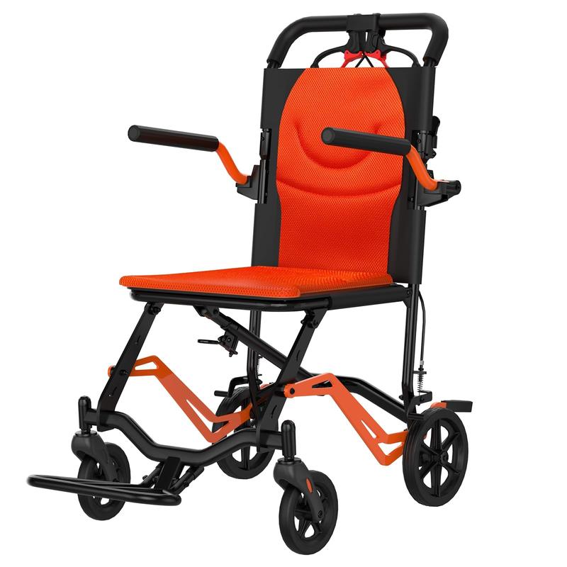 Sillas de ruedas plegables para adultos modelo 2026, de aluminio aeronáutico, silla de transporte ligera, silla de ruedas portátil de viaje con reposabrazos abatibles y reposapiés oscilantes extraíbles, silla de viaje portátil con frenos de mano.