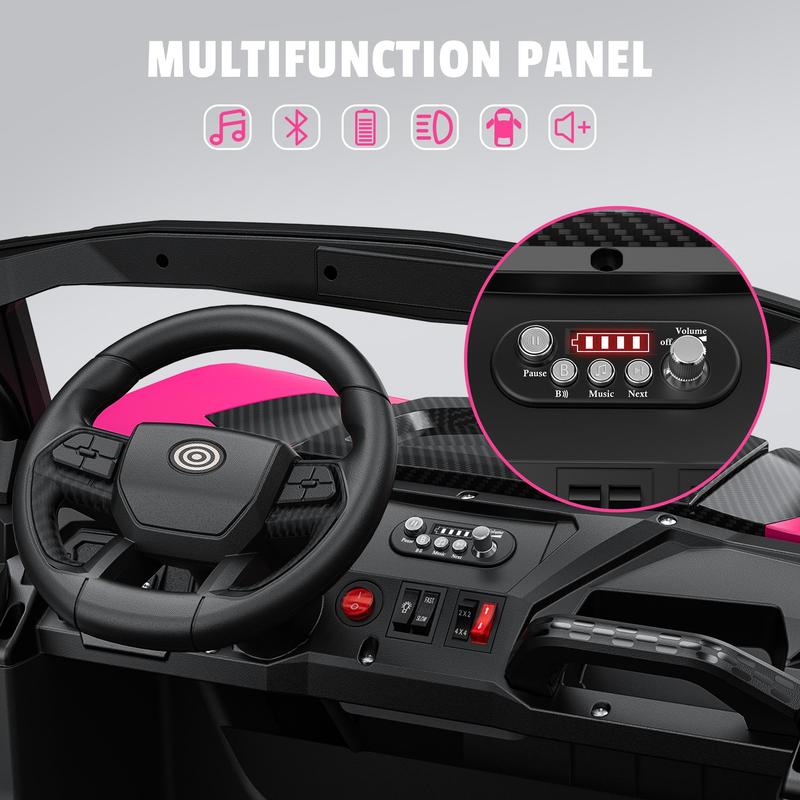 Coche eléctrico infantil de 2 plazas y 24 V, 4x200 W, neumáticos EVA, tracción 4x4/2x4, luces arcoíris, control remoto, amortiguadores, Bluetooth, UTV para niños – #OfertasParaTi