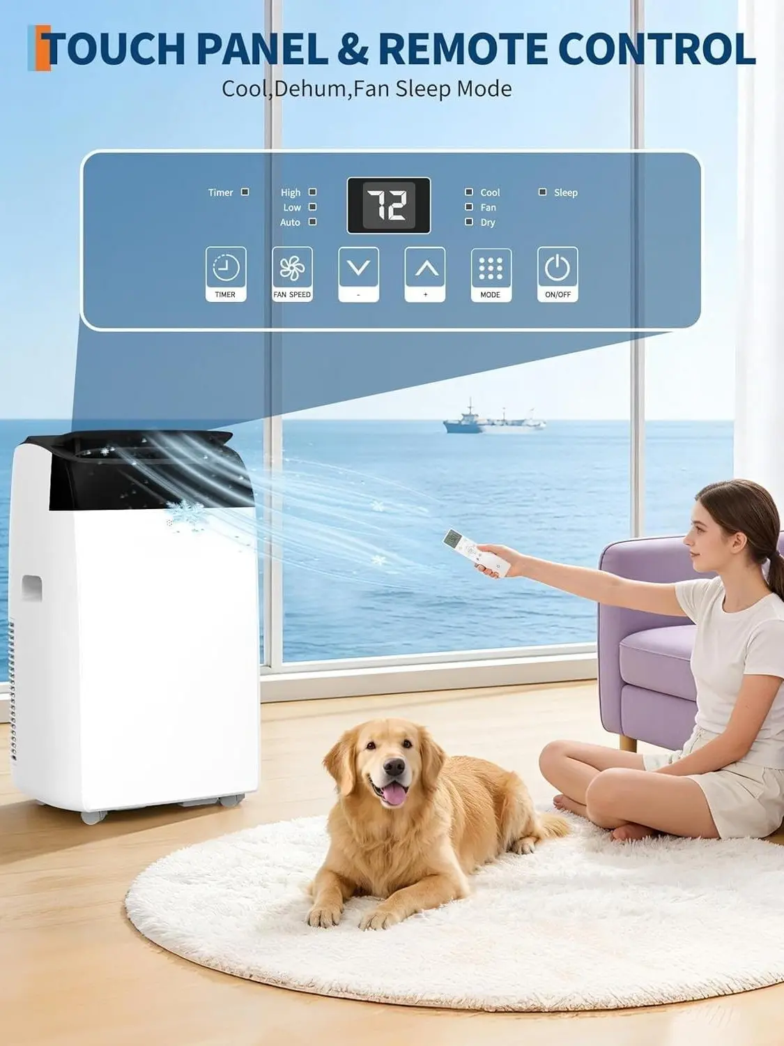 Aire acondicionado portátil de 14 000 BTU con control remoto y temporizador