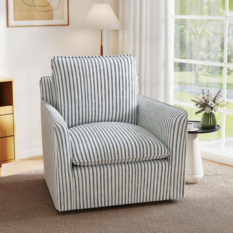 Sillón de lectura giratorio tapizado EBELLO con cojín de respaldo – Sillón moderno sin brazos con asiento suave y patas de madera para dormitorio, sala de estar, espacios pequeños, fácil de montar, silla de tocador