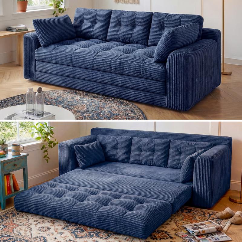 Sofá cama plegable convertible Raybee de 2-3 plazas, sofá cama extraíble sin estructura con almohadas, sofá de suelo plegable tapizado en pana con capitoné, cómodo salón con espuma de alta resiliencia y alta densidad para espacios pequeños, sala de estar