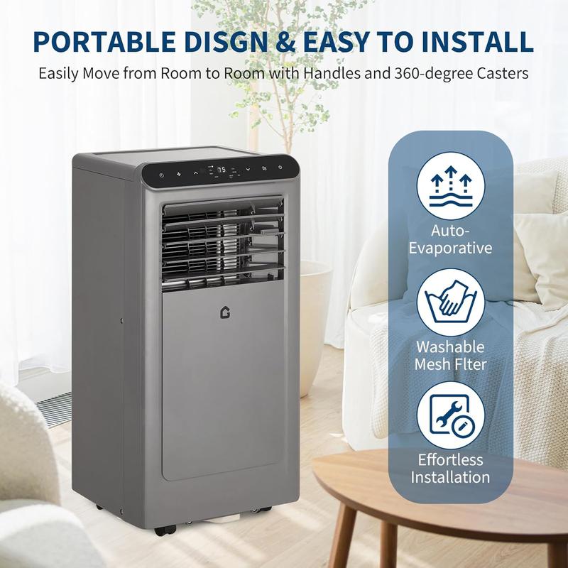 Aires acondicionados portátiles de 8K/10K/12K/14K BTU, unidad de aire acondicionado portátil 3 en 1 para habitaciones de hasta 350/450/550/750 pies cuadrados, deshumidificador, ventilador, ahorro de energía, control remoto, temporizador de 24 horas, modo