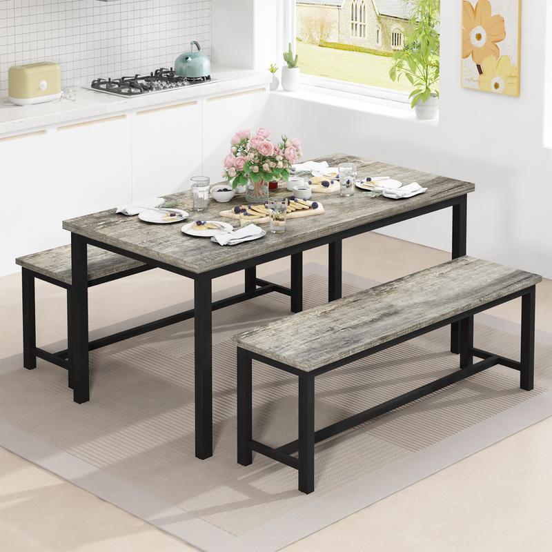 Juego de mesa de comedor moderna Recaceik de 4 piezas con 2 bancos - Muebles compactos y que ahorran espacio con estructura metálica contemporánea para cocinas modernas, apartamentos pequeños [Juego de comedor de interior], muebles para apartamentos, mueb