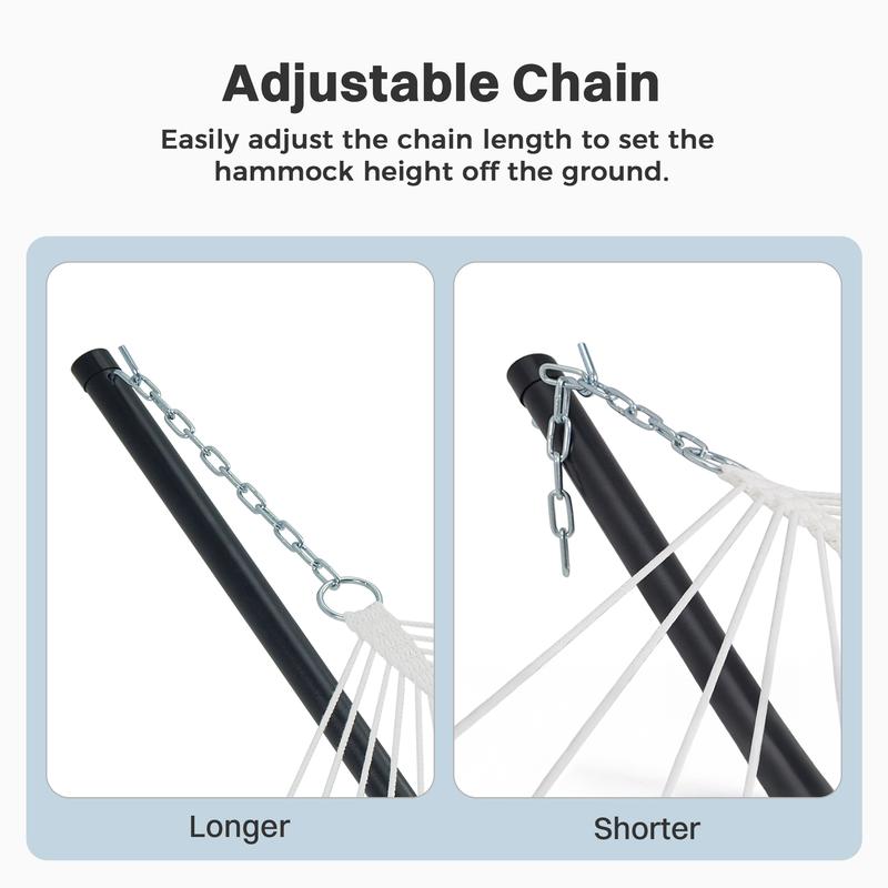 Hamaca doble portátil SUPERJARE de tela ajustable a rayas con soporte, hamaca acolchada de algodón y poliéster de alta resistencia de hasta 204 kg (450 lbs), almohada desmontable, barra curva resistente, bolsa de transporte portátil, ideal para decoración