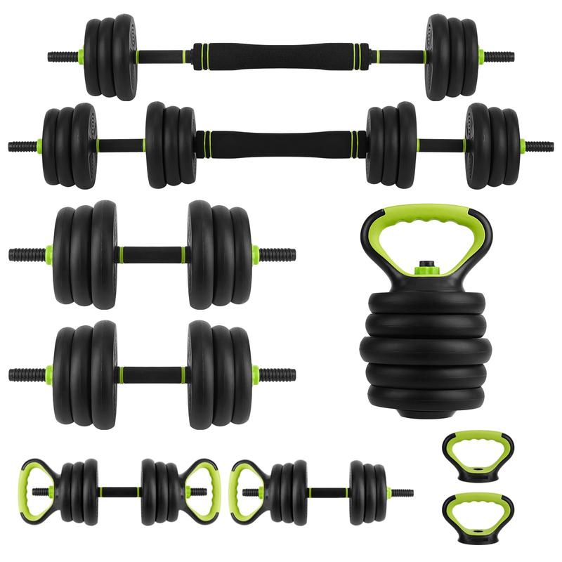 Juego de 2 mancuernas ajustables (40/30 kg) - Pesas 4 en 1 que se convierten en barra, pesa rusa y soporte para flexiones - Equipo ergonómico para gimnasio en casa con asas antideslizantes para abdominales para hombres y mujeres. Entrenamiento de cuerpo c
