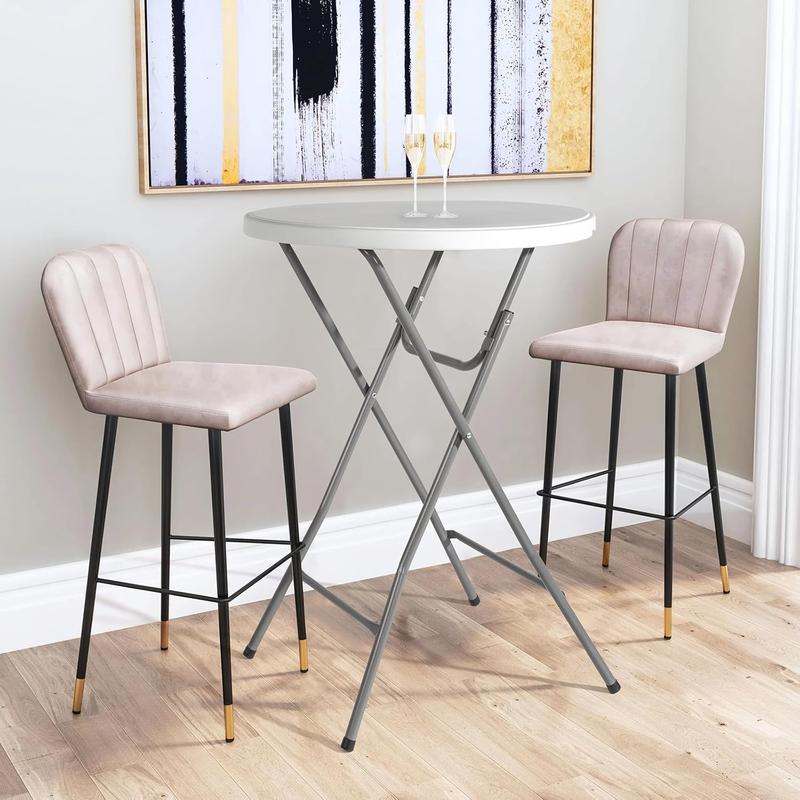 Mesa redonda plegable de plástico VINGLI de 23,5/32" de altura de bar, material HDPE con acabado de metal gris, mesa alta para fiestas al aire libre, cafeterías, restaurantes, patios traseros, comedores, eventos de bodas, 1 unidad.