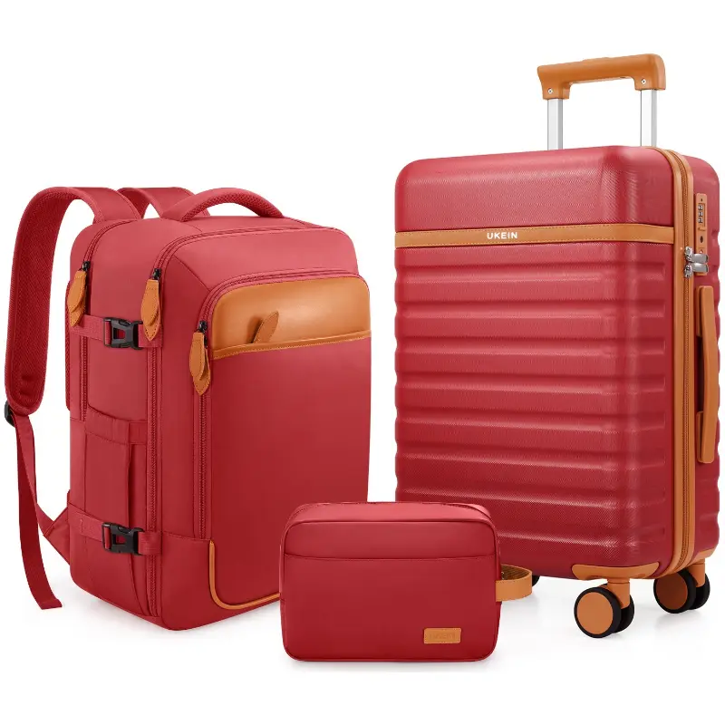 Juego de equipaje de 3 piezas UKEIN: maleta de mano de 20 pulgadas y mochila - Rosa