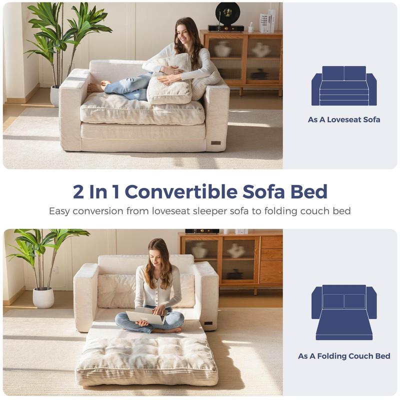 Ofertas para ti MAXYOYO Sofá cama plegable convertible 2 en 1 con almohadas, sofá de dos plazas extraíble para sala de estar, dormitorio o salón