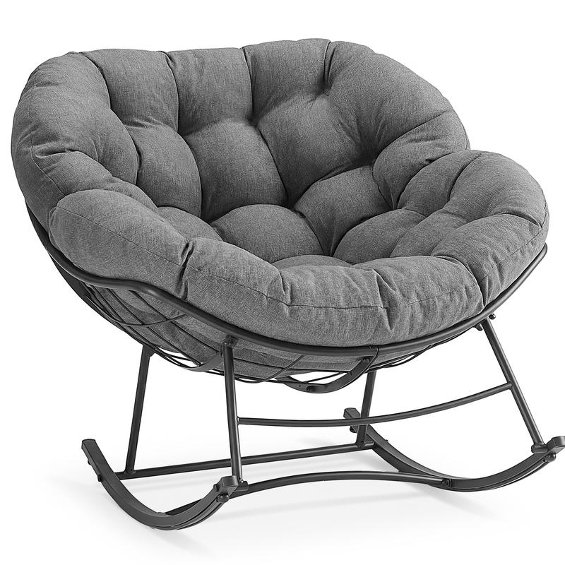 Silla mecedora tipo huevo extragrande y resistente Sweetcrispy con cojín, capazo de soportar hasta 204 kg (450 lbs), apta para todo tipo de clima, ideal para patio, jardín o sala de estar.