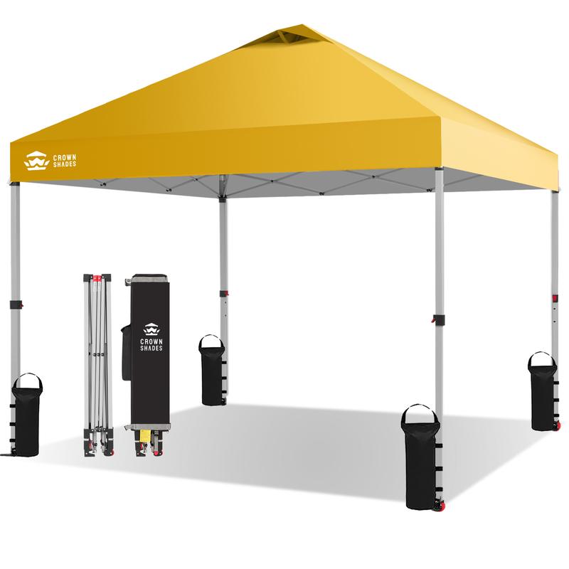 Toldo plegable CROWN SHADES de 10x10 pies, toldo con cierre central patentado de un solo empujón, bolsa de almacenamiento de nuevo diseño, 8 estacas, 4 cuerdas, decoración para el hogar, artículos esenciales para acampar, toldo para el jardín.