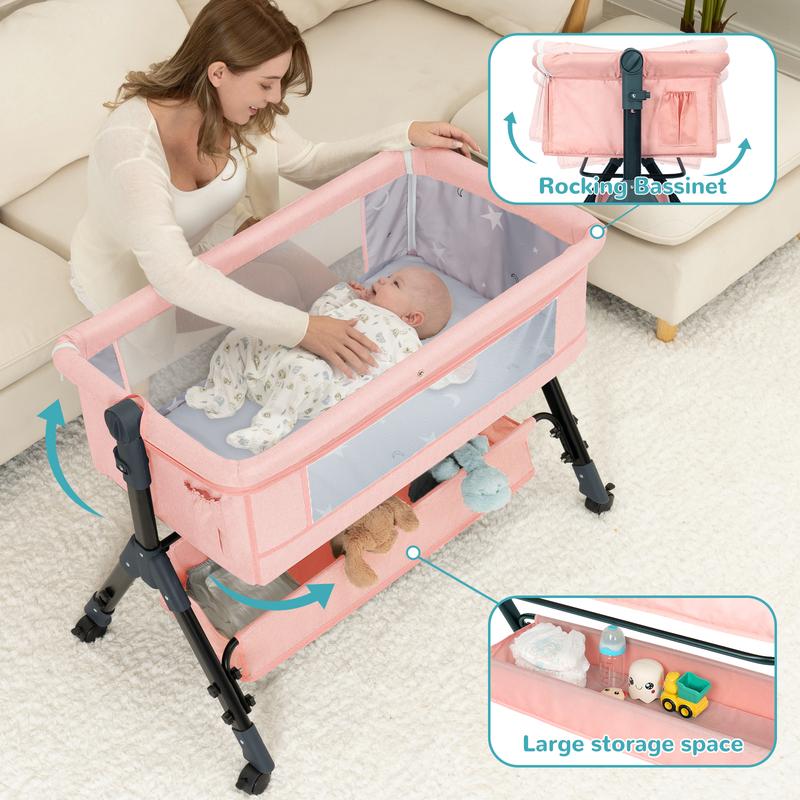 Cuna moisés para bebé, cuna para recién nacidos, cuna de colecho con cesta de almacenamiento y mosquitera, fácil de plegar, altura regulable, cuna portátil de colecho, regalo para el día de la madre