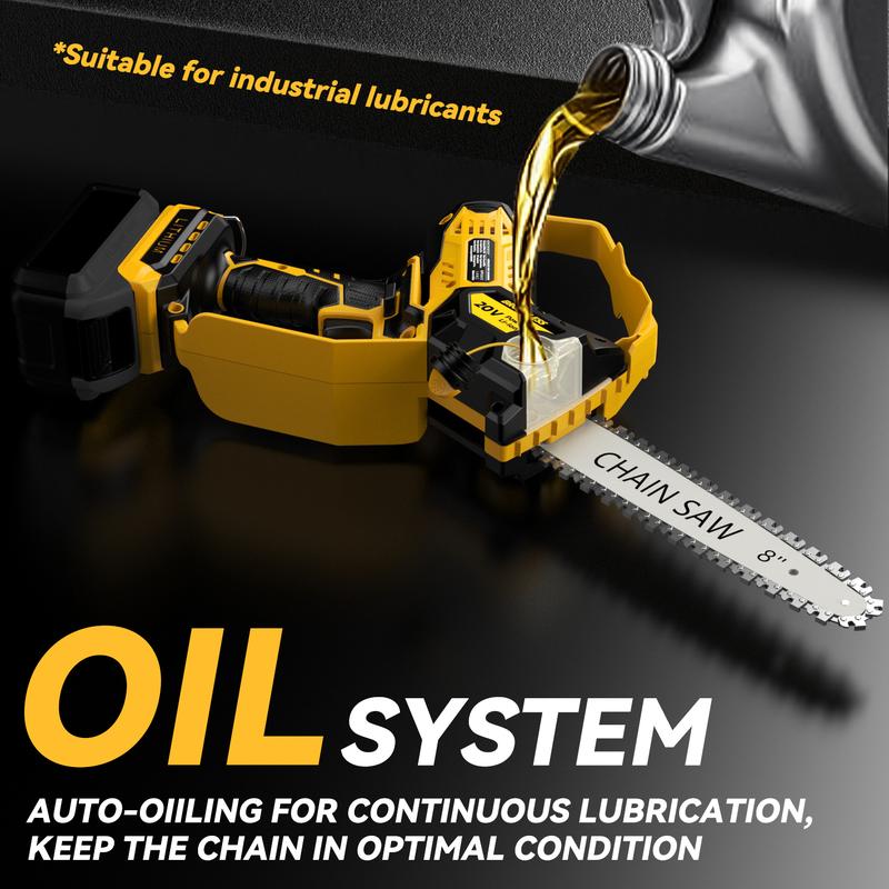 Mini motosierra para batería Dewalt de 20 V Max, motosierra eléctrica inalámbrica 2 en 1 de 8 y 6 pulgadas con motor sin escobillas y lubricador automático, mini motosierra manual de 800 W para poda de árboles y corte de madera.