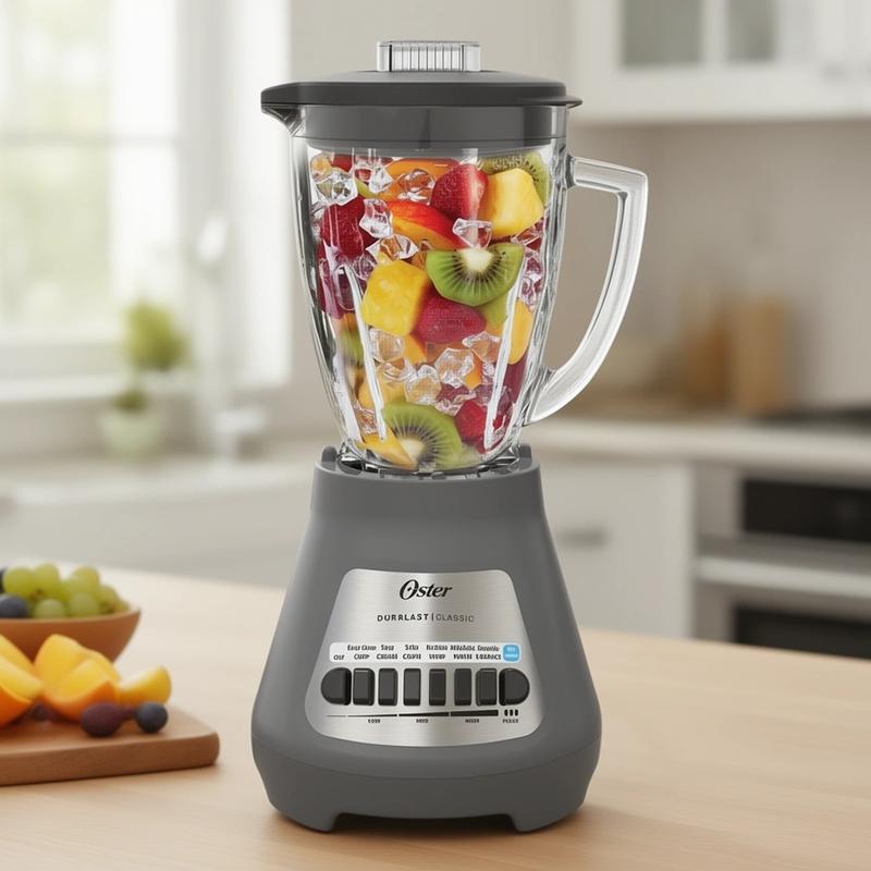 Jarra de plástico para licuadora Oster Classic de 6 tazas - Licuadora con control de velocidad ajustable de 8 velocidades, color gris, electrodoméstico de cocina para preparación de lotes de 6 tazas, control de 8 velocidades
