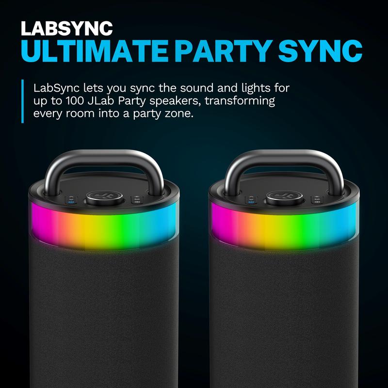 Experiencia Bluetooth épica de JLab: Altavoz Bluetooth Epic Party y conjunto de 2 altavoces JBuds Party, conexión Labsync.