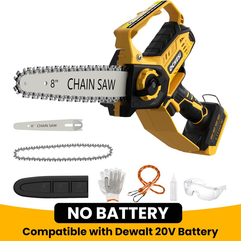 Mini motosierra para batería Dewalt de 20 V Max, motosierra eléctrica inalámbrica 2 en 1 de 8 y 6 pulgadas con motor sin escobillas y lubricador automático, mini motosierra manual de 800 W para poda de árboles y corte de madera.
