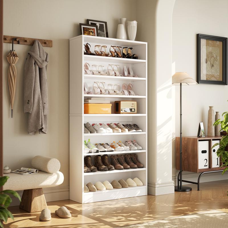 Zapatero vertical de madera de 8 niveles, organizador de armario resistente con estantes ajustables, mueble para pasillo con capacidad para 40-45 pares de zapatos.