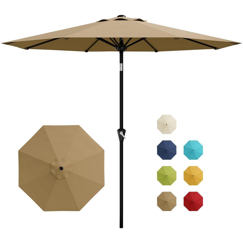 Sombrilla de exterior Garvee Modern de 300 cm (9 pies) resistente con luces LED solares, estructura de 8 varillas de alta resistencia, doble inclinación de 30°, manivela de fácil uso, sombrilla de protección solar resistente a la intemperie para jardín, b