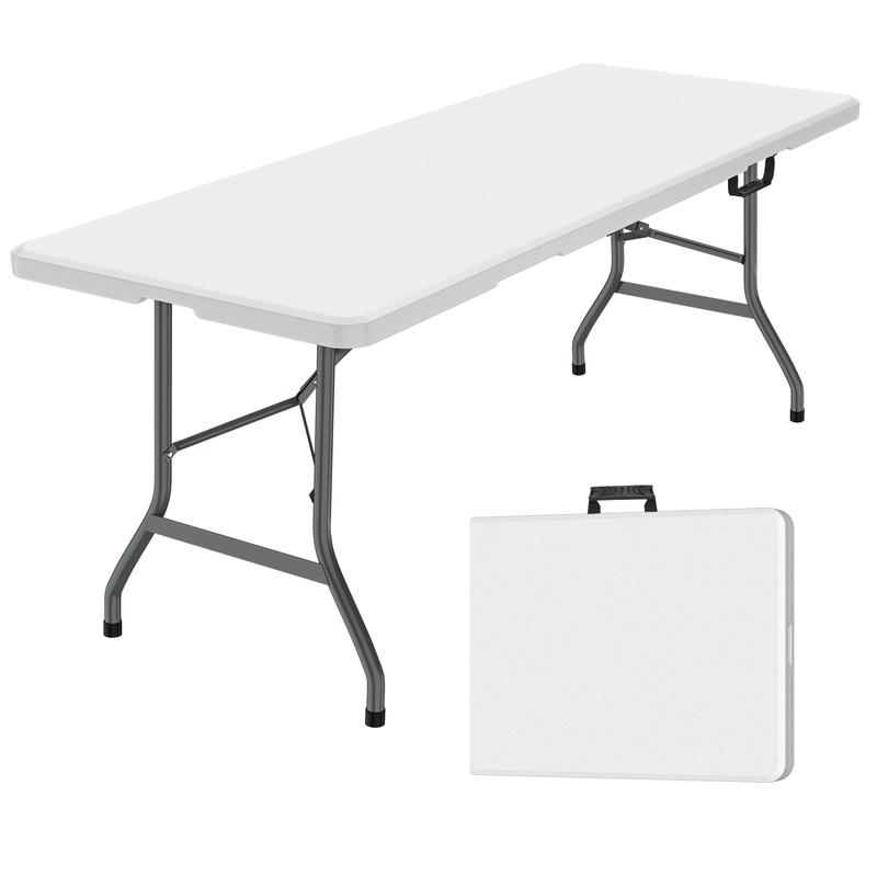 Mesa plegable FWTI DEAL de 1,8 metros (Mesa plegable de 1,8 metros y mantel: ZB-6FT), con asa de transporte integrada y patas de acero aleado, resistente y portátil para fiestas, cenas, bodas, eventos, picnics, interiores, exteriores, camping y uso genera