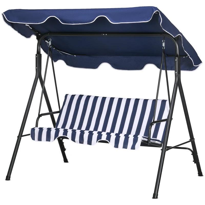 Silla colgante de exterior de 3 plazas para patio con cojín extraíble, estructura de acero y toldo inclinable ajustable para patio, jardín, piscina, balcón o terraza.
