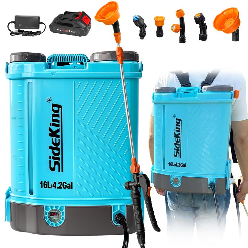 Pulverizador SideKing de 4 galones con presión ajustable de 0 a 100 PSI, compatible con Makita. Pulverizador eléctrico de 18 V con lanza, 5 boquillas y cargador de batería de 2,6 Ah incluido. Control de plagas en el hogar. Insecticida para interiores.