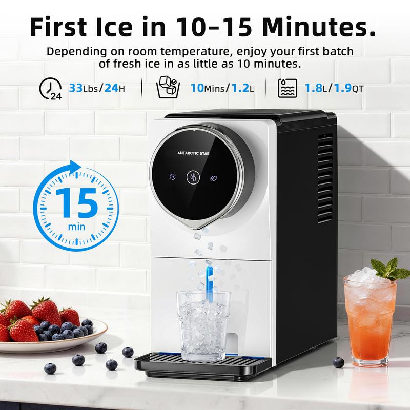 Máquina de hielo Antarctic Star Nugget para encimera: hielo crujiente y masticable en minutos, dispensador automático de hielo, autolimpieza, pantalla táctil, máquina de hielo portátil de pellets de 15 kg/día para el hogar, la cocina, la oficina y fiestas