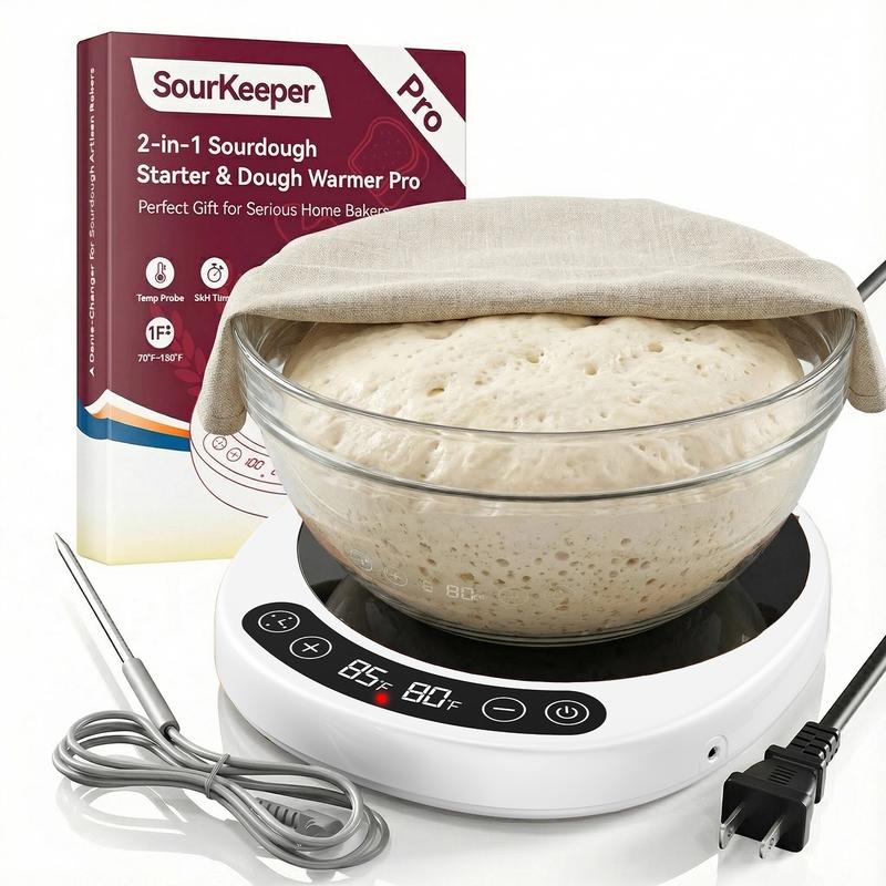 Calentador de masa madre SourKeeper Pro 2 en 1, herramientas para hornear en casa, modelo 2026 mejorado con placa calefactora más grande, sonda de temperatura de la masa con control de 1 °F (21-43 °C), temporizador de 24 horas y monitoreo en tiempo real p