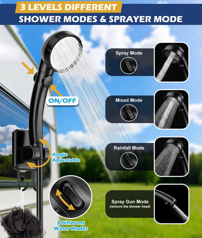 Ducha portátil mejorada 2026 para camping con calentador, ducha de camping recargable con pantalla LED inteligente, cubo plegable de 5 galones, 4 modos de rociado, ducha portátil para viajes, baño de mascotas, lavado de autos