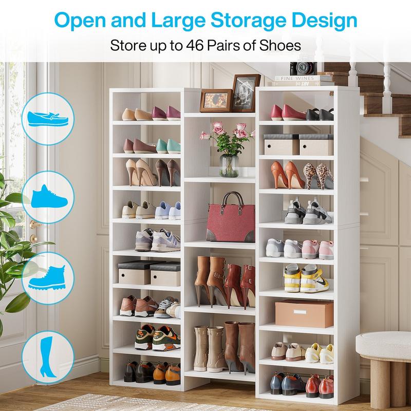 Organizador de zapatos de madera resistente Spaco - Estante apilable de 14 niveles, capacidad de carga de 25 kg, 22 compartimentos abiertos (capacidad para 46 pares), organización de almacenamiento de esquina para la entrada, decoración del hogar, muebles