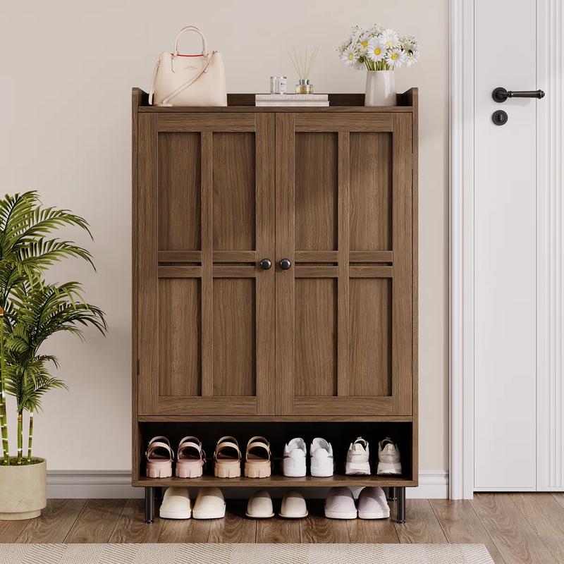 【18-24 pares y estantes ajustables】Armario para zapatos ONBRILL de 7+1 niveles estilo granja, zapatero moderno de 114 cm de altura con patas de metal, organizador de zapatos para entrada, puerta principal, muebles de sala de estar y dormitorio, regalo de 