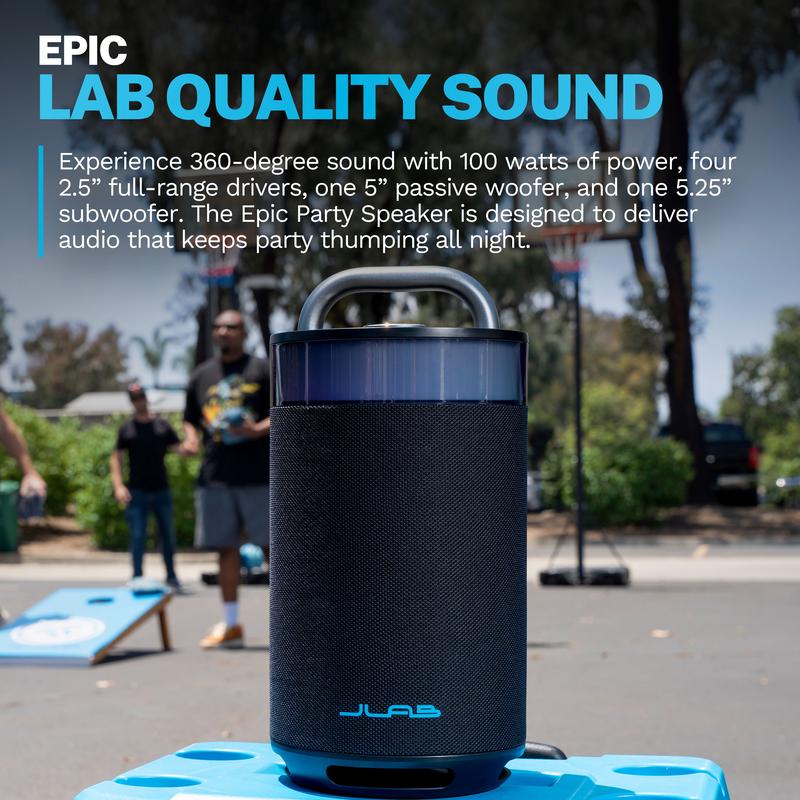Experiencia Bluetooth épica de JLab: Altavoz Bluetooth Epic Party y conjunto de 2 altavoces JBuds Party, conexión Labsync.
