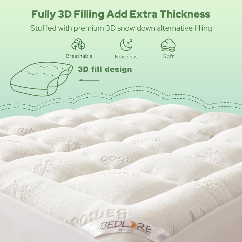 【BEDLORE】Protector de colchón grueso ajustable, capa superior acolchada y mullida, funda de colchón fresca y suave con bolsillos profundos (se adapta a colchones de 6 a 18 pulgadas), ideal para el dormitorio y el hogar.