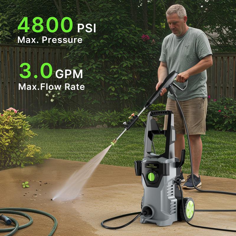 Hidrolavadora, 4200 PSI máx., 2.6 GPM, con 4 boquillas, eléctrica, para limpieza de patios, piscinas, lavado de autos y cercas. Cable de 7 m y manguera de 7 m.