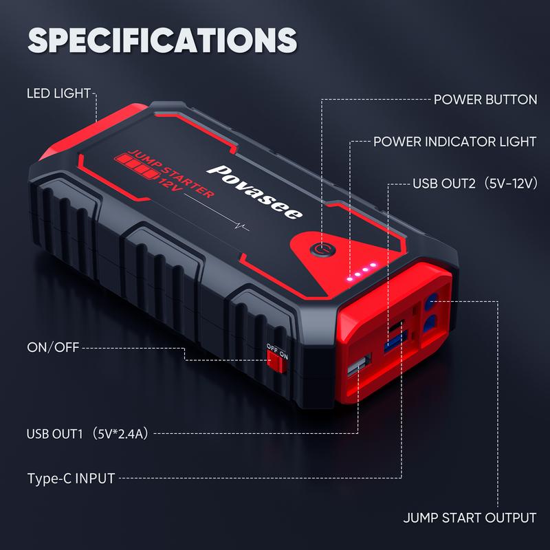 Arrancador portátil universal de 12 V y 14000 mAh para motores de gasolina/diésel de hasta 10 L/8 L - Batería externa integrada y cargador para móviles