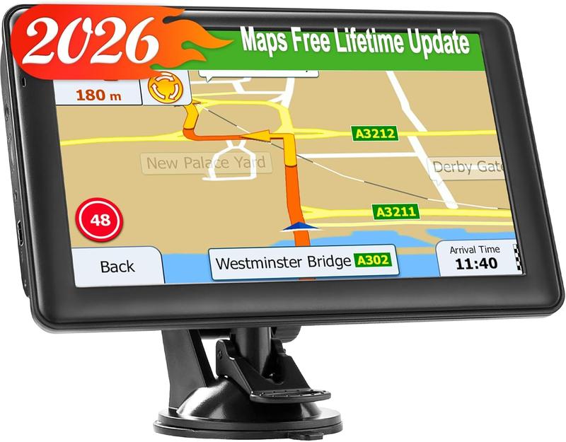 Navegador GPS para camiones con pantalla de alta definición de 7 a 9 pulgadas, sistema de navegación de 12 V para conductores comerciales, accesorios para semirremolques con 2026 actualizaciones de mapas gratuitas de por vida, navegación por voz, alertas 